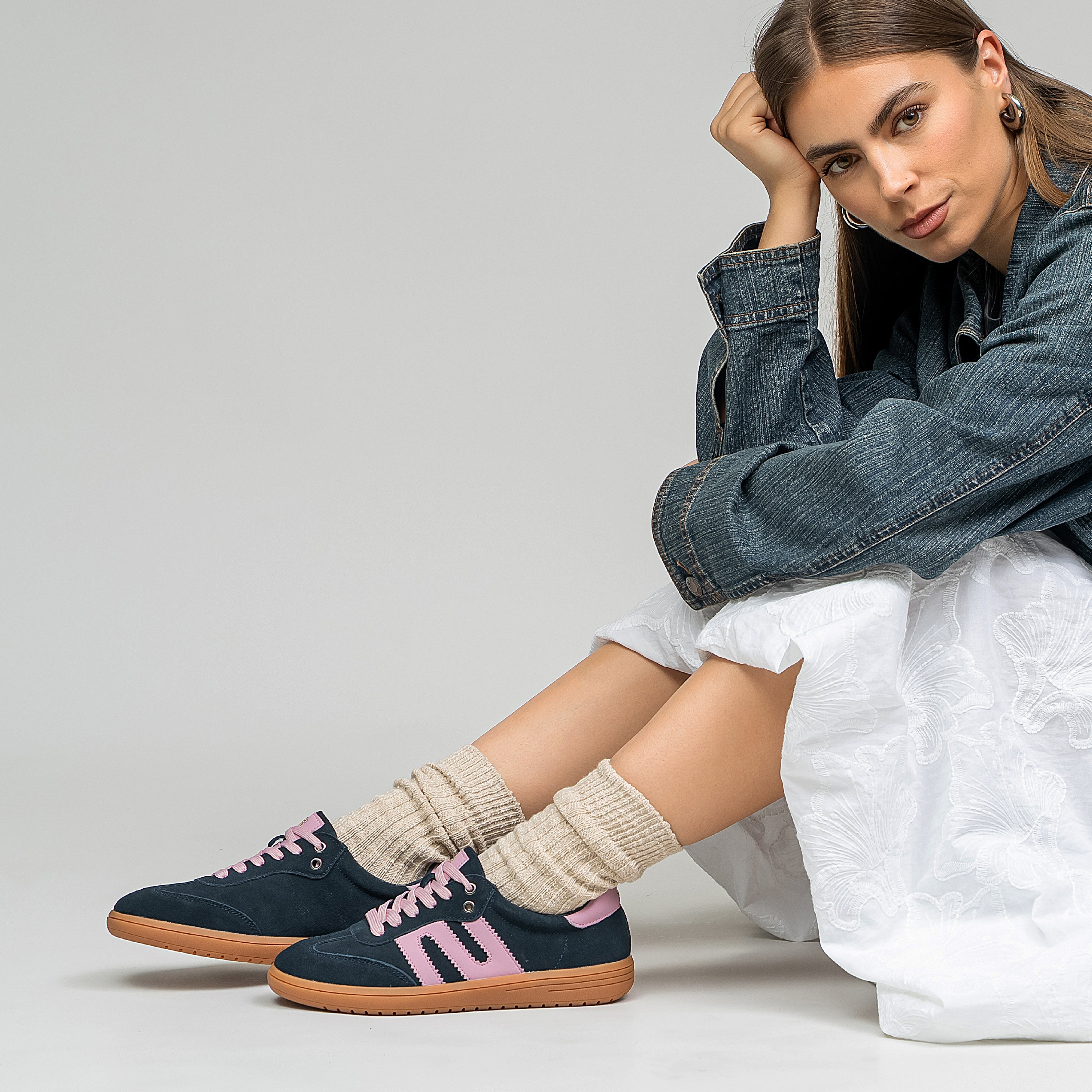 Juno - Navy Suede/Baby Pink - LE SANSA